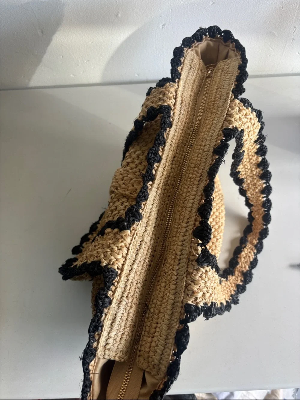 Chic Raffia Woven Bow Tote with Black Accents - Picture 7 of 9